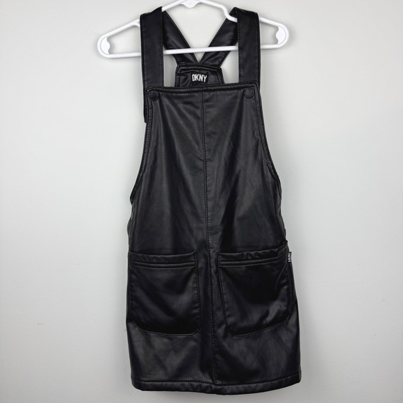 Dkny Other - DKNY Jumper Dress Girls Sz 5 Black Faux Leather Pinafore Overall Mini Skirt Edgy